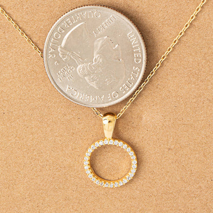 Gold Dainty Pave Circle Cutout Pendant Necklace